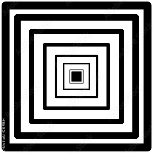 Abstract geometric pattern of concentric squares in black and white