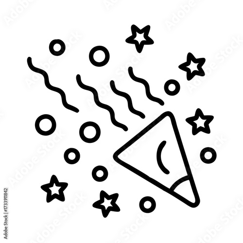 Vector art of confetti popper party popper with confetti and stars for celebration event