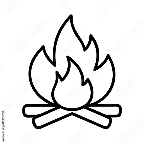 Vector art of campfire icon simple outline drawing of a fire with logs for camping or cooking
