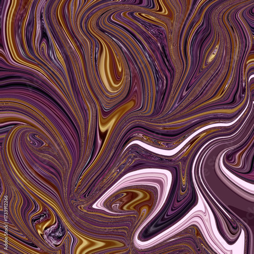 Abstract fluid swirl in purple and gold tones with a flowing marble effect. Ideal for modern design, backgrounds, fashion, and digital creativity.