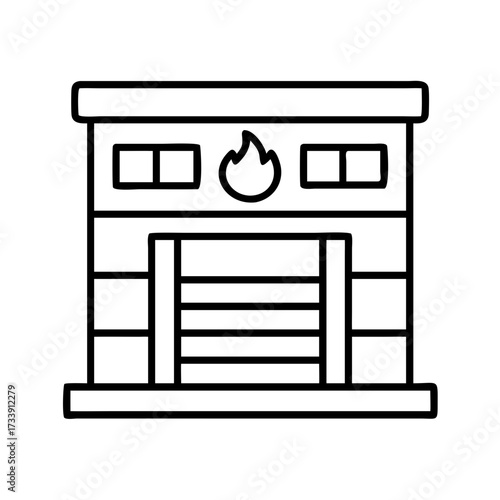 Vector art of fire station building, a symbol of community safety and emergency response service