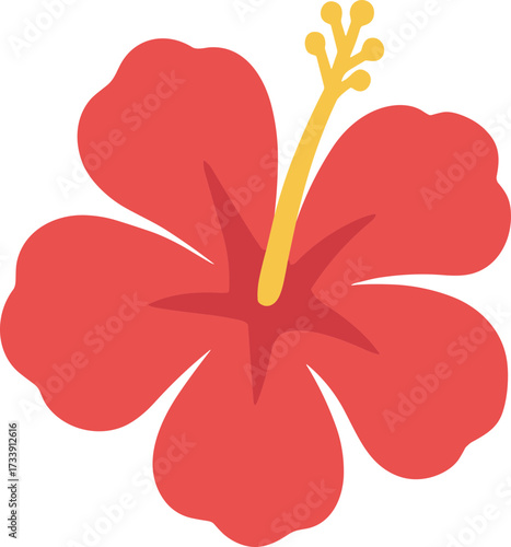 Simple Flat Red Hibiscus Flower Blossom Graphic Design Illustration