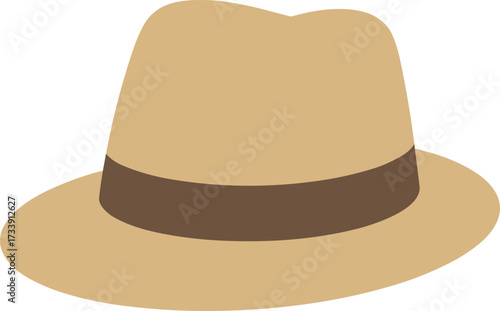 Simple Flat Panama Hat with Brown Band Fashion Accessory Illustration
