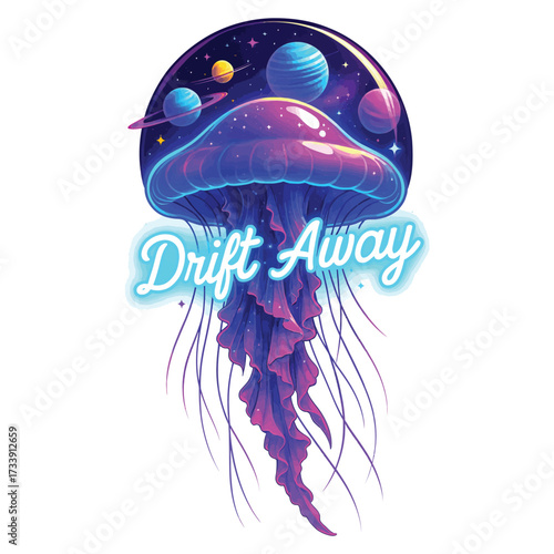 Drift away jellyfish design for t-shirt dtf digital print