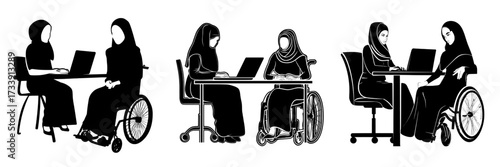 A modern illustration with a flat style showcases the theme of inclusion and diversity by portraying women from diverse backgrounds, such as a hijab-wearing woman and a woman with a wheelchair,