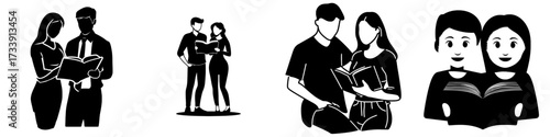The idea of reading every day is depicted by a man and woman holding a book, set against a plain white background in a minimalist modern flat design illustration