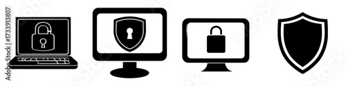 A modern illustration concept featuring a thin line flat design banner for internet security on the web, with a pixel perfect aesthetic Free Download A modern illustration concept featuring a thin line flat design banner for internet security on the web, with a pixel perfect aesthetic - GFXLoad