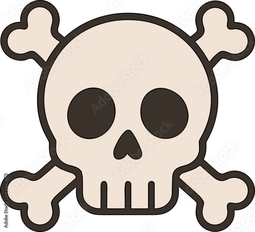 Simple Outline Skull and Crossbones Flat Icon Design Illustration