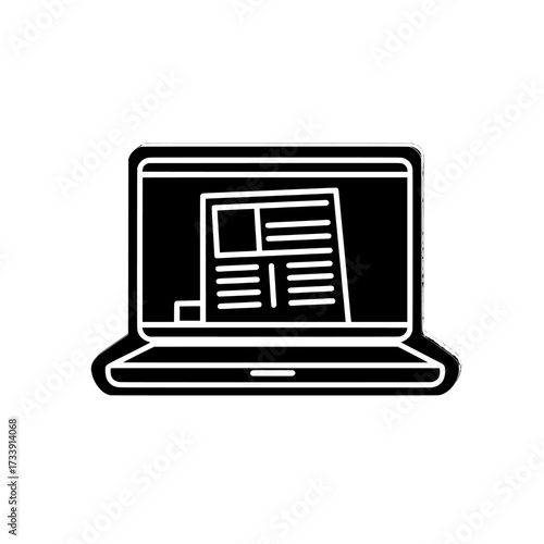 Flat design web banner illustrating digital communication through a laptop screen showing an online news portal with native ads and press release content