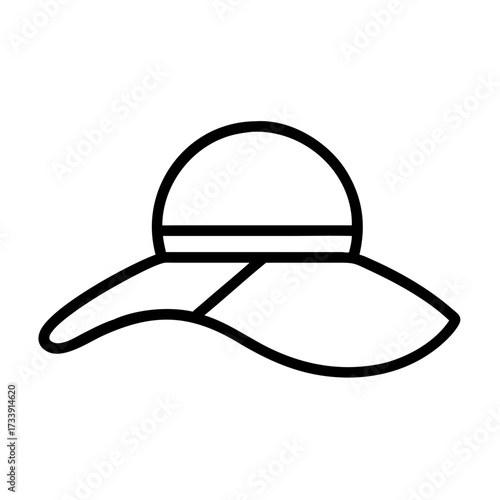 Vector art of chic sun hat with a wide brim and a simple ribbon accent, perfect for sunny days