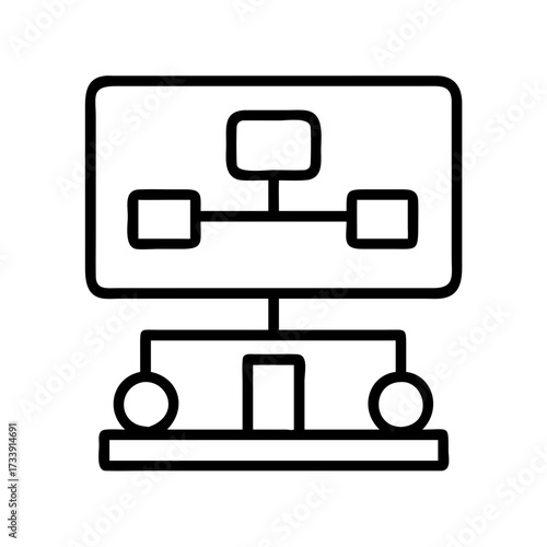 Vector art of hierarchical structure on a monitor, representing data organization and connections