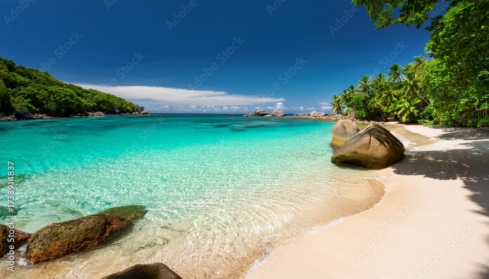 Fototapeta premium Secluded Tropical Cove With Sandy Beach And Clear Water