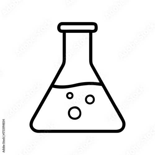 Vector art of erlenmeyer flask with bubbles icon simple line drawing of a glass container