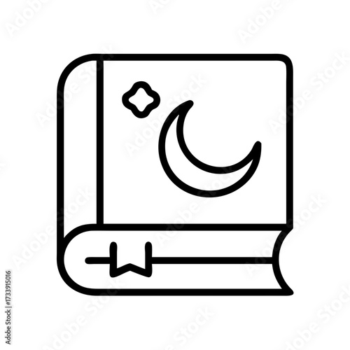 Vector art of closed book with moon and star, representing islamic knowledge and wisdom