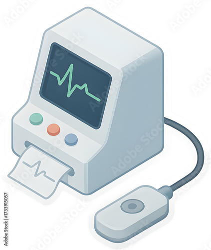 ECG monitor isometric 3D lite transparent background high resolution sticker icon clean outline anti aliasing medical health