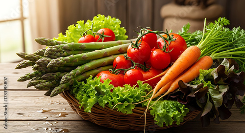 Farm to Table Organic Vegetables Basket with Fresh Asparagus