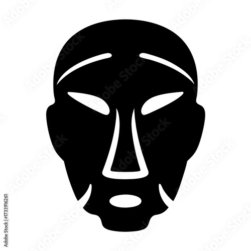 Abstract black and white face mask design with unique features outline