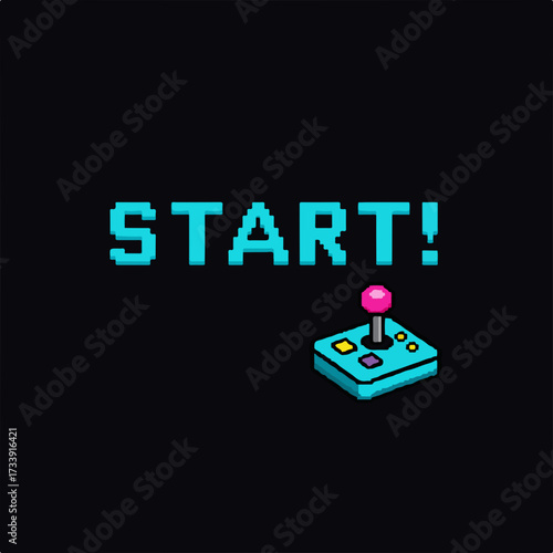 Pixelated Retro Start Button With Joystick For Gaming and Entertainment