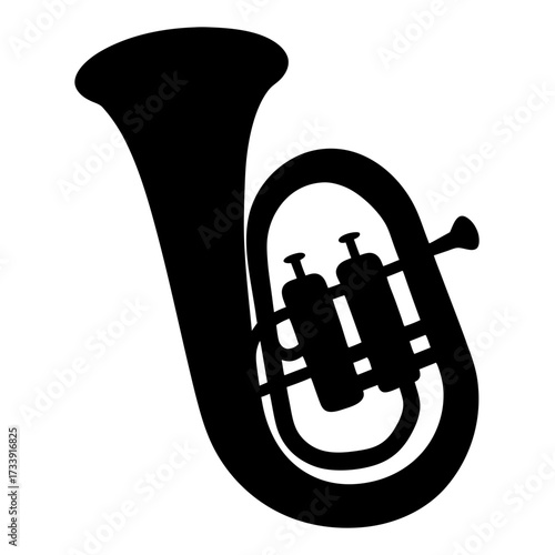 Silhouette illustration of a black euphonium musical instrument on a white background