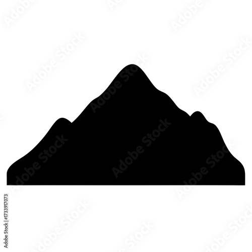 Monochrome image showing a simple silhouette of a mountain range landscape