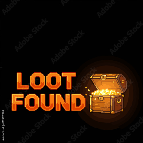 Shiny Pixelated Loot Found Chest Game Graphic Design Illustration