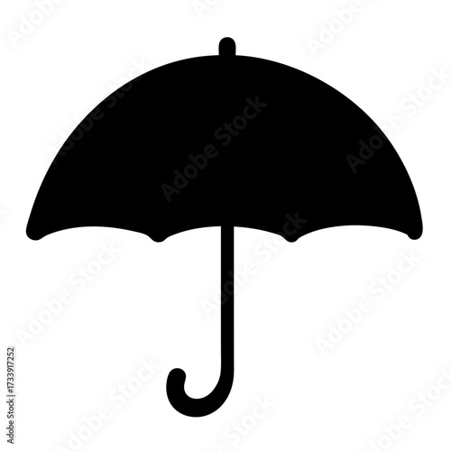 Simple solid black umbrella design on white background used for protection