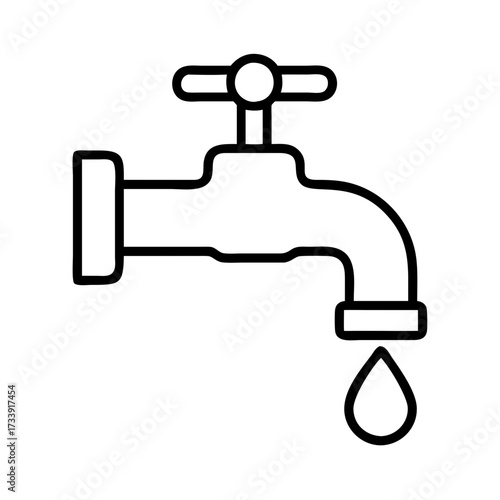 Vector art of outline water tap with dripping drop plumbing fixture vector icon