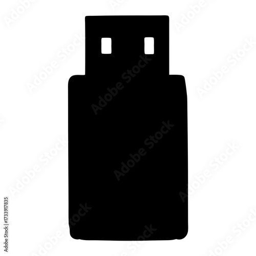 Stylized vector illustration of a black USB flash drive memory stick
