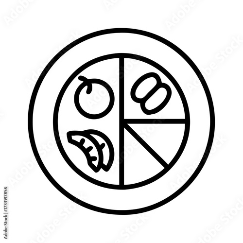Vector art of outline icon of balanced diet plate, simple design for user interface