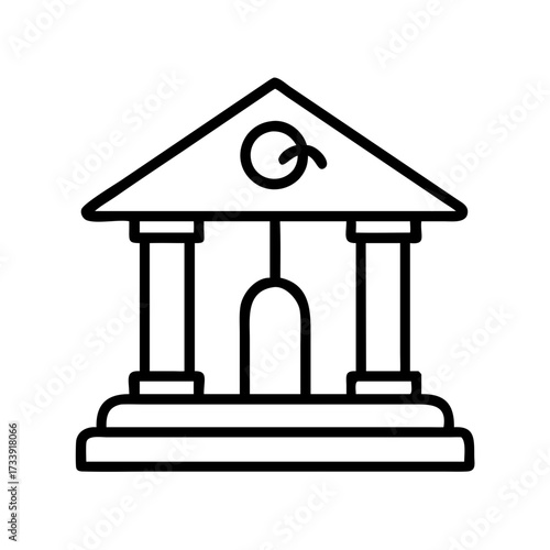 Vector art of classic bank building with columns and triangular pediment, a symbol of finance