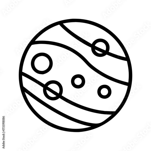 Illustration of a planet with craters and stripes, a celestial body in space