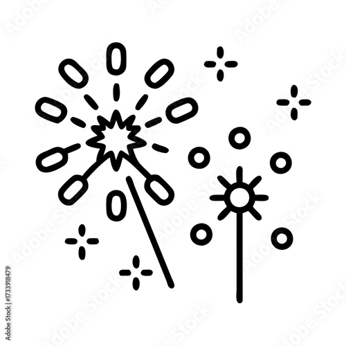 Vector art of fireworks and sparkler line icon festive celebration, party