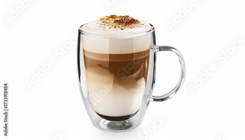 Isolated Layered Latte Coffee In A Double Walled Glass Mug