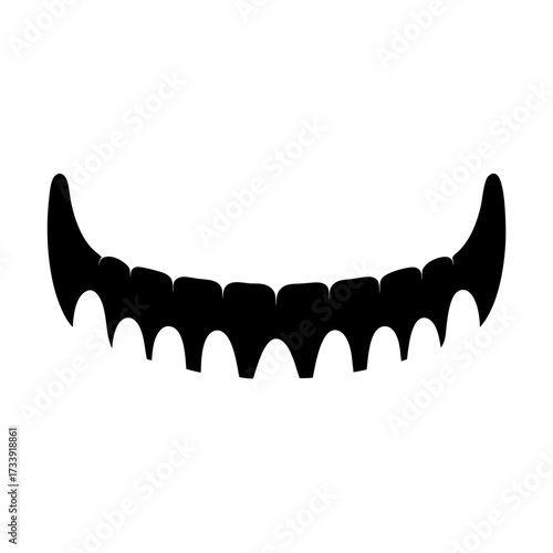Black and white graphic of a scary mouth with teeth isolated