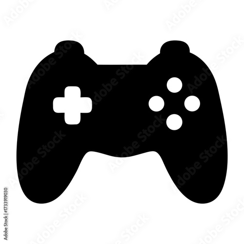 Sleek black gamepad icon for gaming console and electronic entertainment