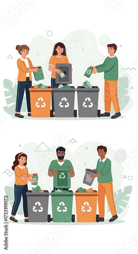 Recycling People Sorting Waste.