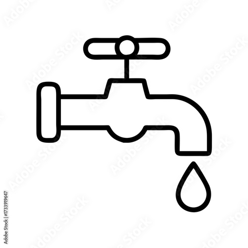 Vector art of outline water tap with dripping drop plumbing fixture vector icon
