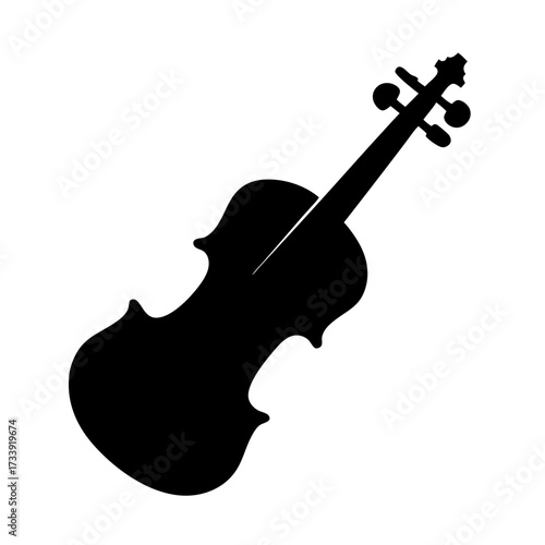 Black and white violin silhouette on a white background in minimalist style