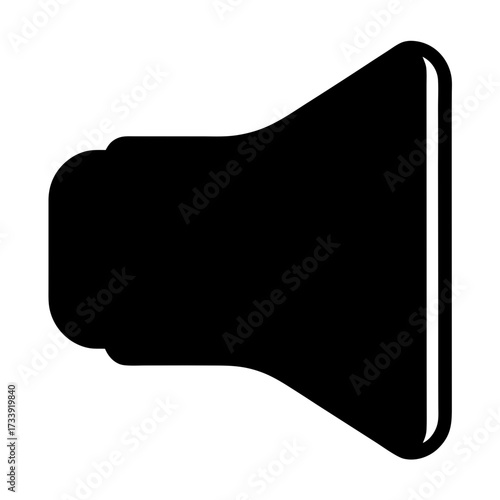 Black silhouette illustration of a simple megaphone or loudspeaker icon on white
