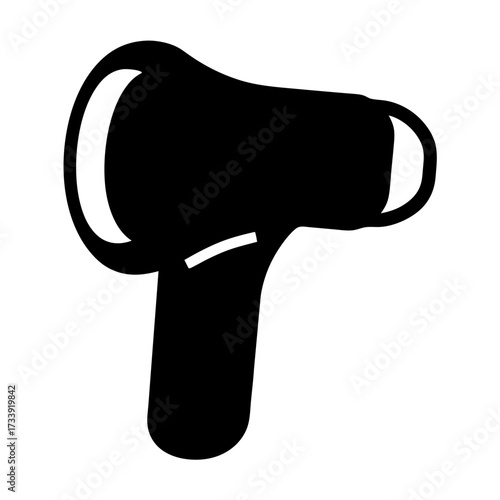 Isolated black silhouette illustration of a vintage hair dryer on white