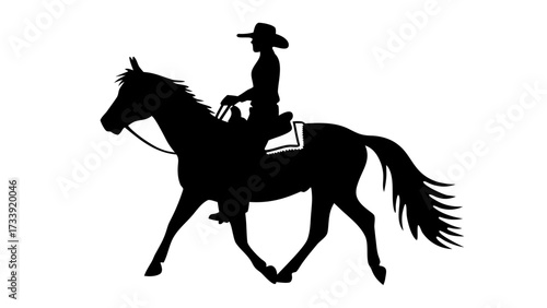 Graceful cowboy silhouette riding a galloping horse, embodying freedom and adventure in the open range.
