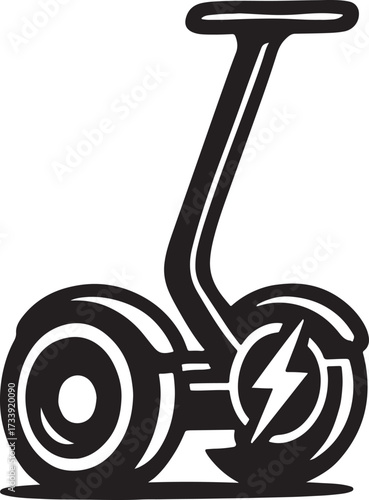 Modern electric self balancing personal transporter with futuristic design and lightning bolt symbol representing power and energy