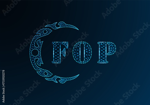 Low poly letter logo FOP design. FOP letter logo low poly vector design on blue color gradient background. FOP logo low poly design