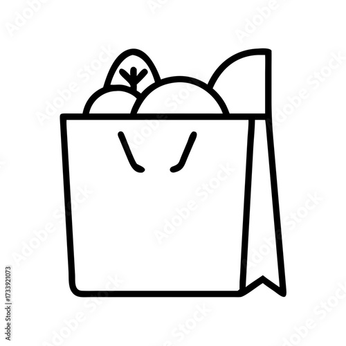 Vector art of minimalist line art illustration of a grocery bag with fresh vegetables, promoting healthy lifestyle