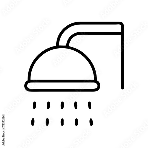 Illustration of a shower head with water pouring out, simple black line drawing