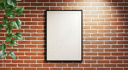 Wallpaper Mural Blank framed picture on red brick wall with green ivy Torontodigital.ca
