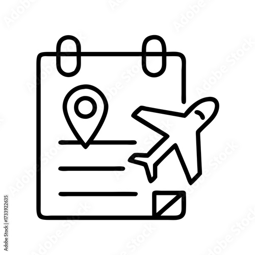 Vector art of outline icon of travel insurance with suitcase and airplane concept of protection of luggage and flight