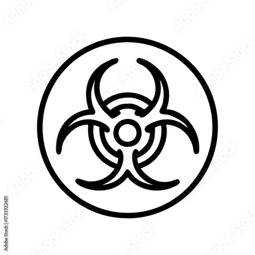 Vector art of biohazard symbol in black outline, representing biological risk and danger