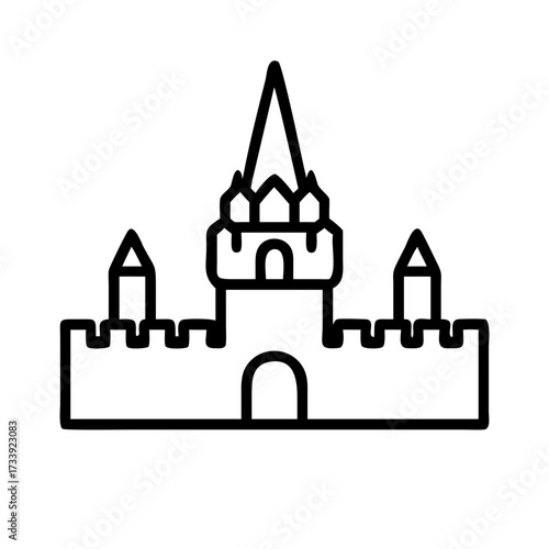 Vector art of majestic castle with pointed spires and fortified walls, a historical stronghold