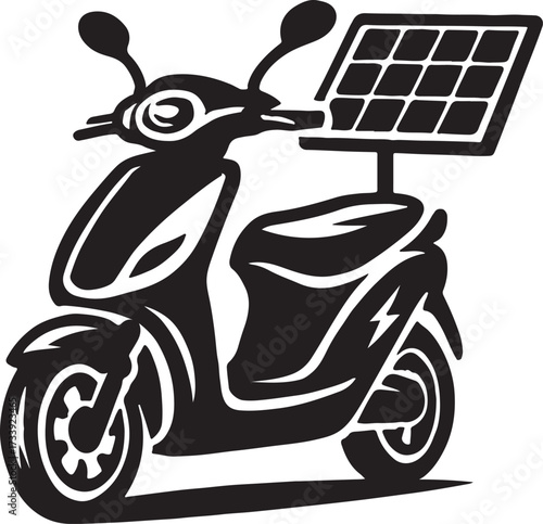 Modern electric scooter powered by a solar panel mounted on the rear for sustainable urban transportation and renewable energy